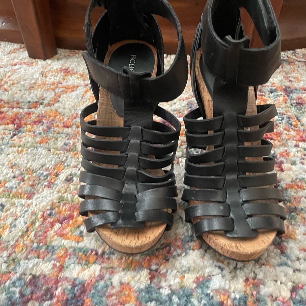 BCBG Black Heeled Sandals with Strappy Design
